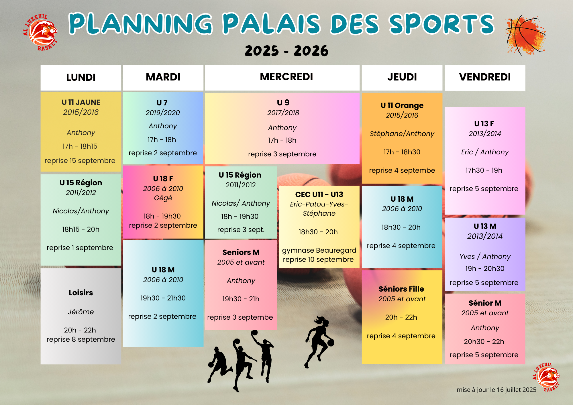 Planning entraînement Saison 2025 – 2026
