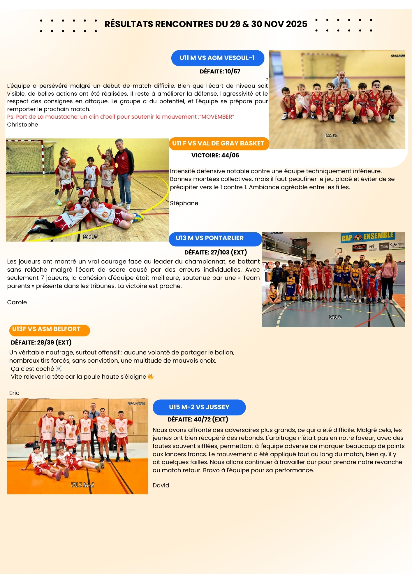 COMPTE-RENDU MATCHS DU 29 & 30-11-2025